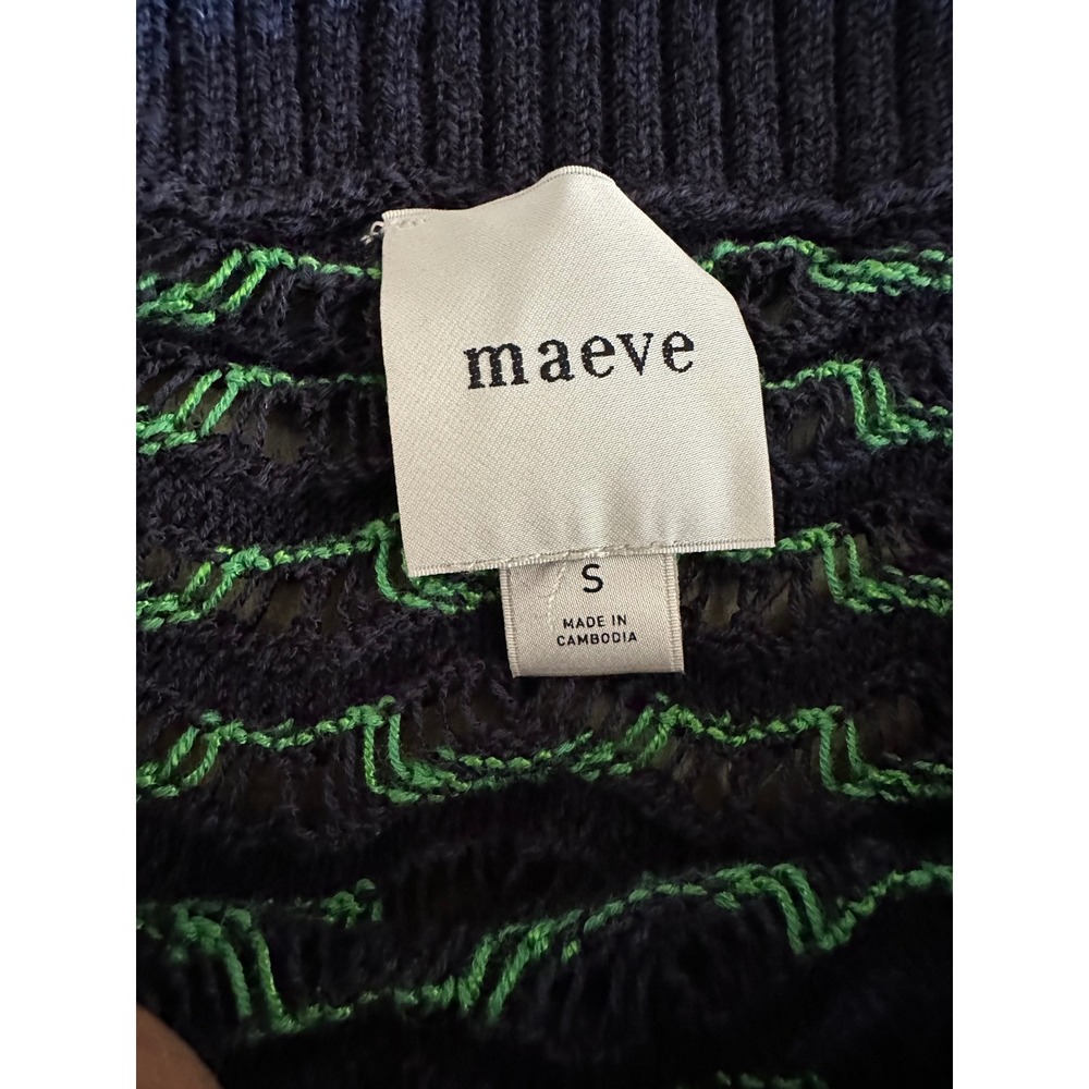 Maeve Anthropologie‎ Navy & Lime Green Open Knit Cropped Sweater - Size S - Picture 3 of 4